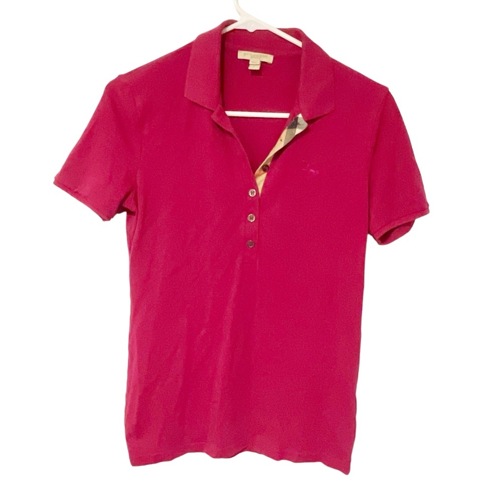 Burberry Size Small Dark Pink Nova Check Short Sleeve Collared Polo Top